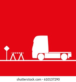 Truck in the workplace. Vector illustration. Red and white view