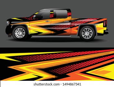 truck wrap, decal, vinyl sticker designs concept. auto design geometric stripe dino background for wrap vehicles, race cars, cargo vans, pickup trucks and livery. racing or daily use