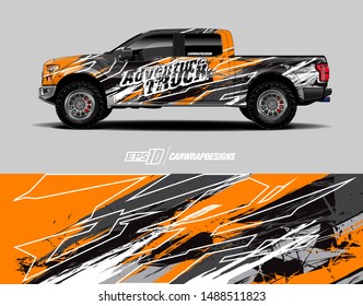 Truck wrap design. Graphic abstract background. Grunge stripe designs for adventure and race.