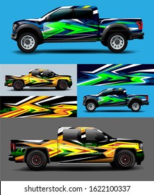 Truck wrap design. Graphic abstract stripe racing background kit