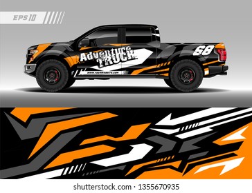 Truck wrap design vector. Graphic abstract stripe racing background kit designs for wrap vehicle, race car, rally, adventure and livery