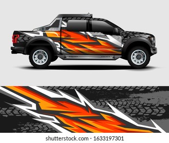 Truck wrap design vector. Graphic abstract stripe racing background kit designs for wrap vehicle, race car, rally, adventure and livery

