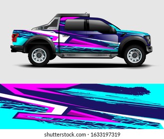Truck wrap design vector. Graphic abstract stripe racing background kit designs for wrap vehicle, race car, rally, adventure and livery
