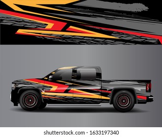 Truck wrap design vector. Graphic abstract stripe racing background kit designs for wrap vehicle, race car, rally, adventure and livery

