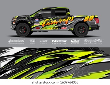 Truck wrap design vector. Graphic modern abstract stripe racing background kit for wrap vehicle, race car, rally, adventure and livery