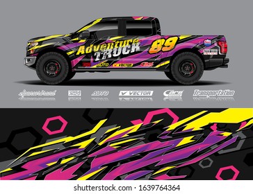 Truck wrap design vector. Graphic modern abstract stripe racing background kit for wrap vehicle, race car, rally, adventure and livery