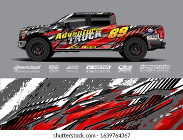 Truck wrap design vector. Graphic modern abstract stripe racing background kit for wrap vehicle, race car, rally, adventure and livery