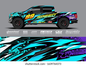 Truck wrap design vector. Graphic modern abstract stripe racing background kit for wrap vehicle, race car, rally, adventure and livery