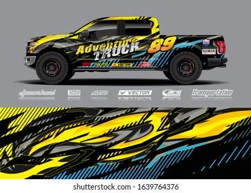 Truck wrap design vector. Graphic modern abstract stripe racing background kit for wrap vehicle, race car, rally, adventure and livery