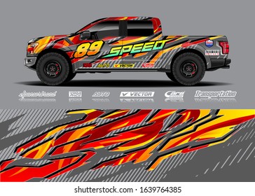 Truck wrap design vector. Graphic modern abstract stripe racing background kit for wrap vehicle, race car, rally, adventure and livery