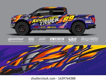 Truck wrap design vector. Graphic modern abstract stripe racing background kit for wrap vehicle, race car, rally, adventure and livery