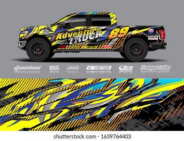 Truck wrap design vector. Graphic modern abstract stripe racing background kit for wrap vehicle, race car, rally, adventure and livery