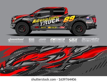 Truck wrap design vector. Graphic modern abstract stripe racing background kit for wrap vehicle, race car, rally, adventure and livery
