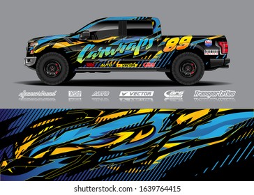 Truck wrap design vector. Graphic modern abstract stripe racing background kit for wrap vehicle, race car, rally, adventure and livery