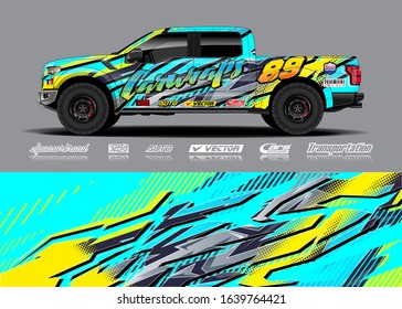 Truck wrap design vector. Graphic modern abstract stripe racing background kit for wrap vehicle, race car, rally, adventure and livery