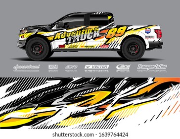 Truck wrap design vector. Graphic modern abstract stripe racing background kit for wrap vehicle, race car, rally, adventure and livery