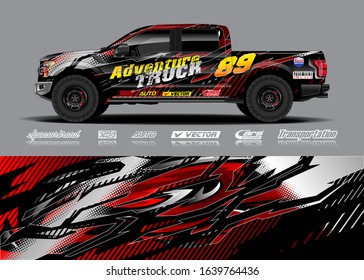 Truck wrap design vector. Graphic modern abstract stripe racing background kit for wrap vehicle, race car, rally, adventure and livery