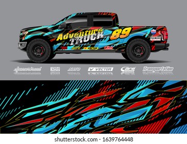 Truck wrap design vector. Graphic modern abstract stripe racing background kit for wrap vehicle, race car, rally, adventure and livery