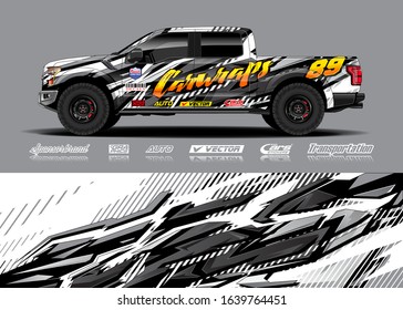 Truck wrap design vector. Graphic modern abstract stripe racing background kit for wrap vehicle, race car, rally, adventure and livery