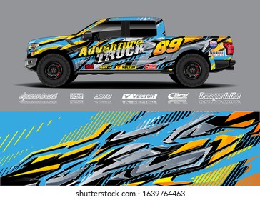 Truck wrap design vector. Graphic modern abstract stripe racing background kit for wrap vehicle, race car, rally, adventure and livery