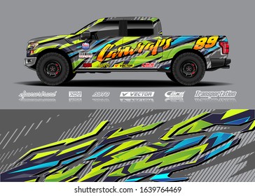 Truck wrap design vector. Graphic modern abstract stripe racing background kit for wrap vehicle, race car, rally, adventure and livery