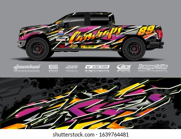 Truck wrap design vector. Graphic modern abstract stripe racing background kit for wrap vehicle, race car, rally, adventure and livery