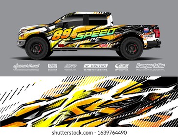 Truck wrap design vector. Graphic modern abstract stripe racing background kit for wrap vehicle, race car, rally, adventure and livery