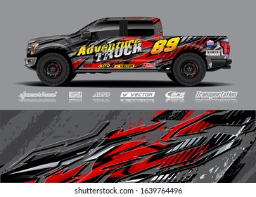 Truck wrap design vector. Graphic modern abstract stripe racing background kit for wrap vehicle, race car, rally, adventure and livery