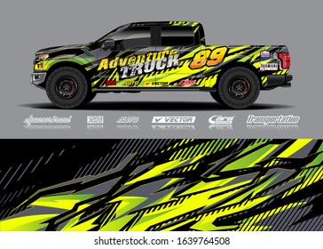 Truck wrap design vector. Graphic modern abstract stripe racing background kit for wrap vehicle, race car, rally, adventure and livery