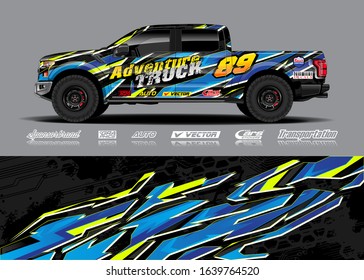 Truck wrap design vector. Graphic modern abstract stripe racing background kit for wrap vehicle, race car, rally, adventure and livery