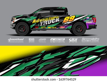 Truck wrap design vector. Graphic modern abstract stripe racing background kit for wrap vehicle, race car, rally, adventure and livery