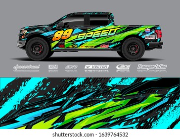 Truck wrap design vector. Graphic modern abstract stripe racing background kit for wrap vehicle, race car, rally, adventure and livery