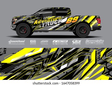 Truck wrap design vector kit. Modern adventure graphics. Abstract stripe racing and grunge background for wrap all vehicle. Full vector eps 10.