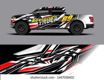 Truck wrap design vector kit. Modern adventure graphics. Abstract stripe racing and grunge background for wrap all vehicle. Full vector eps 10.