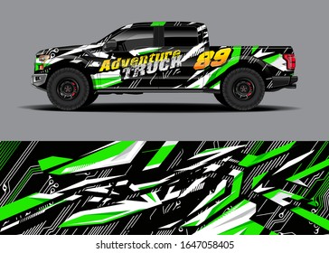 Truck wrap design vector kit. Modern adventure graphics. Abstract stripe racing and grunge background for wrap all vehicle. Full vector eps 10.