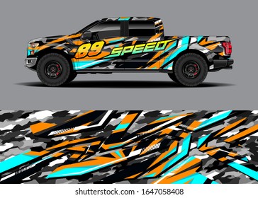 Truck wrap design vector kit. Modern adventure graphics. Abstract stripe racing and grunge background for wrap all vehicle. Full vector eps 10.