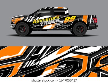 Truck wrap design vector kit. Modern adventure graphics. Abstract stripe racing and grunge background for wrap all vehicle. Full vector eps 10.