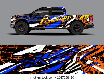 Truck wrap design vector kit. Modern adventure graphics. Abstract stripe racing and grunge background for wrap all vehicle. Full vector eps 10.