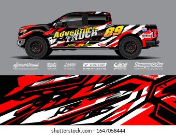 Truck wrap design vector kit. Modern adventure graphics. Abstract stripe racing and grunge background for wrap all vehicle. Full vector eps 10.