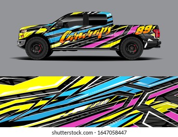 Truck wrap design vector kit. Modern adventure graphics. Abstract stripe racing and grunge background for wrap all vehicle. Full vector eps 10.