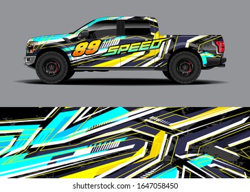 Truck wrap design vector kit. Modern adventure graphics. Abstract stripe racing and grunge background for wrap all vehicle. Full vector eps 10.