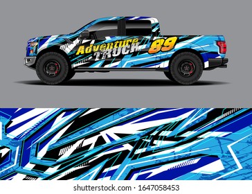 Truck wrap design vector kit. Modern adventure graphics. Abstract stripe racing and grunge background for wrap all vehicle. Full vector eps 10.