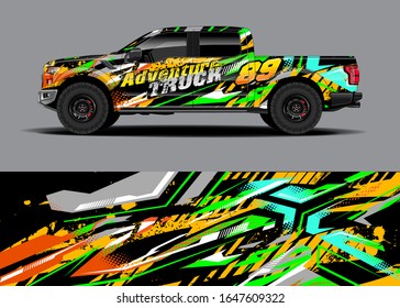 Truck wrap design vector kit. Modern adventure graphics. Abstract stripe racing and grunge background for wrap all vehicle. Full vector eps 10.