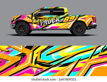 Truck wrap design vector kit. Modern adventure graphics. Abstract stripe racing and grunge background for wrap all vehicle. Full vector eps 10.