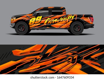 Truck wrap design vector kit. Modern adventure graphics. Abstract stripe racing and grunge background for wrap all vehicle. Full vector eps 10.