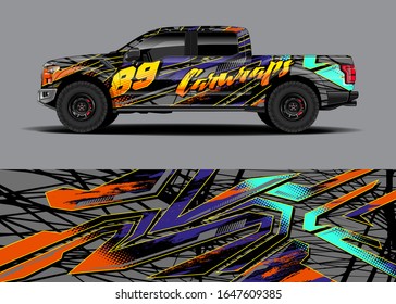 Truck wrap design vector kit. Modern adventure graphics. Abstract stripe racing and grunge background for wrap all vehicle. Full vector eps 10.