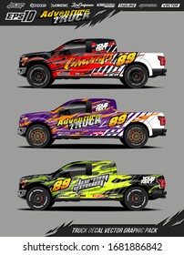 Truck wrap graphic design vector pack. Abstract sporty and adventure racing background. Full vector eps 10