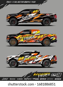 Truck wrap graphic design vector pack. Abstract sporty and adventure racing background. Full vector eps 10