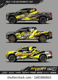 Truck wrap graphic design vector pack. Abstract sporty and adventure racing background. Full vector eps 10