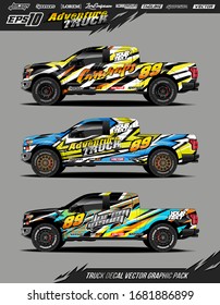 Truck wrap graphic design vector pack. Abstract sporty and adventure racing background. Full vector eps 10